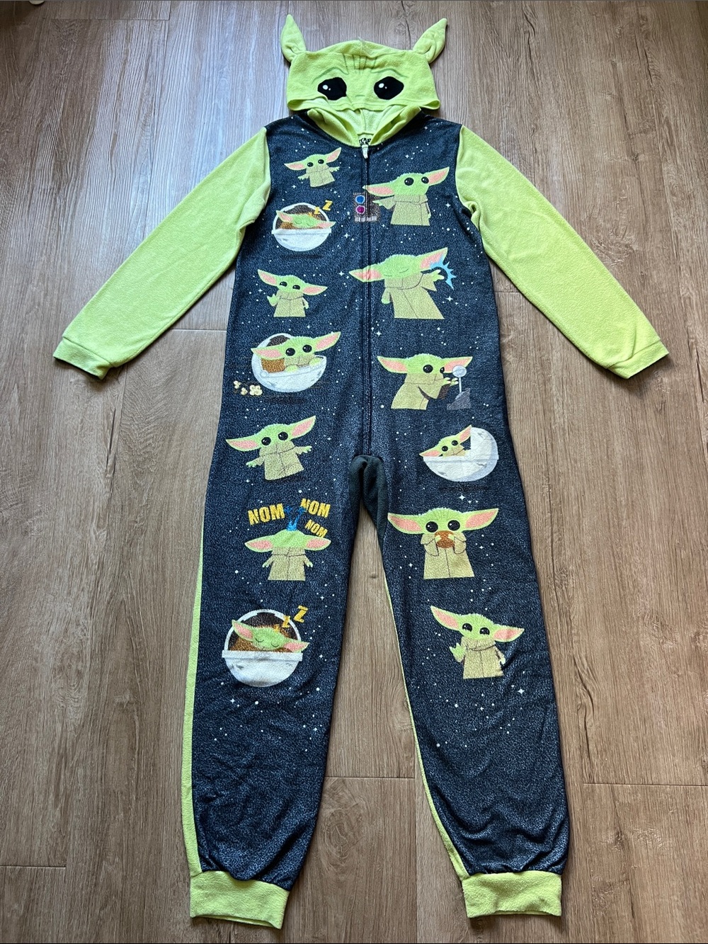 Star Wars Kids Grogu One-Piece Hooded Cozy Pajamas in Blue & Green Size 14/16